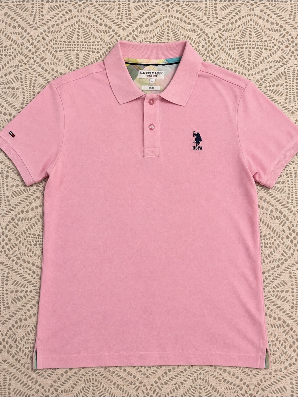 U.S. Polo Assn. Men’s Pink Slim Fit Polo Shirt Size L 100% Cotton